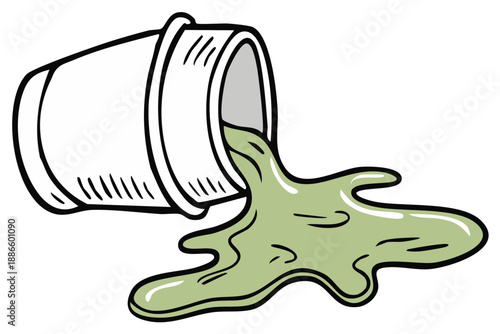 Leaking cup vector illustration with green liquid spilling concept for cartoon design or abstract creative ideas