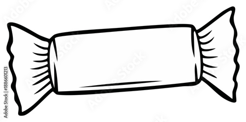 Simple black outline drawing of a wrapped candy sweet treat confection icon illustration