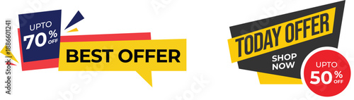 Offer tag sale banner stickers vector illustration set. Sales label collection suitable for promotional product and designs.