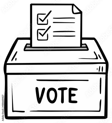 Doodle illustration of a ballot being cast into a vote box for an election