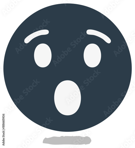 Surprised Expression: Flat Round Face with Astonished Look, Emoji Icon