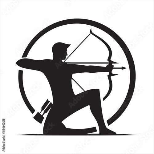 archer aiming vector silhouette line art logo design collection