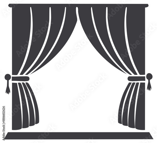 Silhouette illustration of theatrical curtains, stage, performance, design element