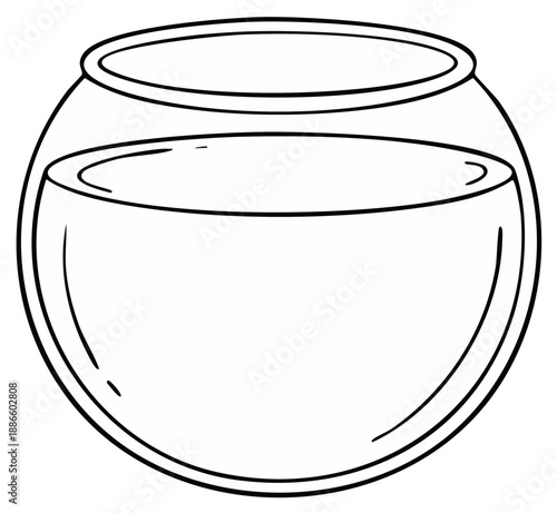 Simple Outline Fish Bowl with Water Line Art Pet Keeping Accessory