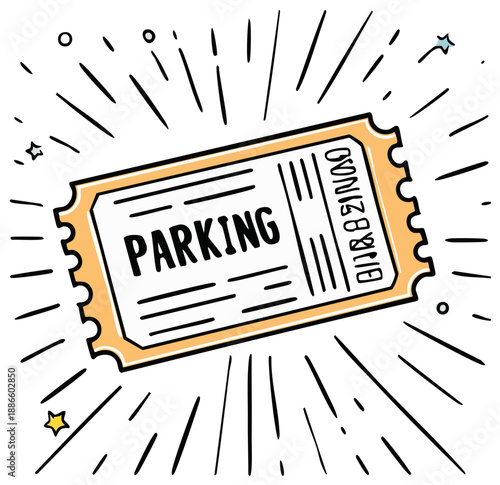 Parking Ticket Illustration with Starburst and Sparkles