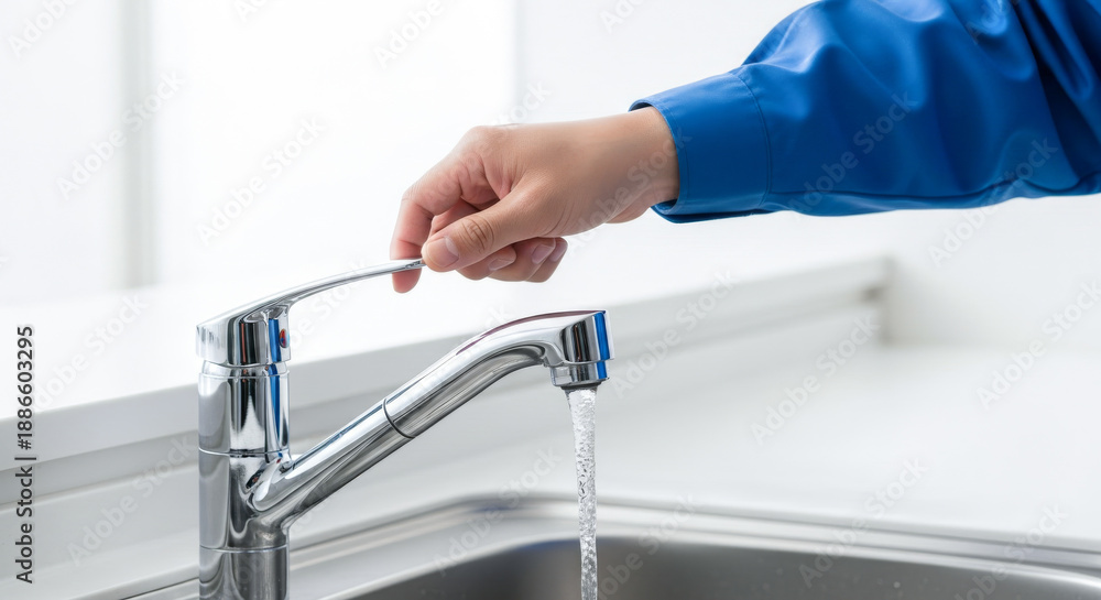 Naklejka premium キッチンの水栓 水道設備工事業者による故障・修理・設置・交換