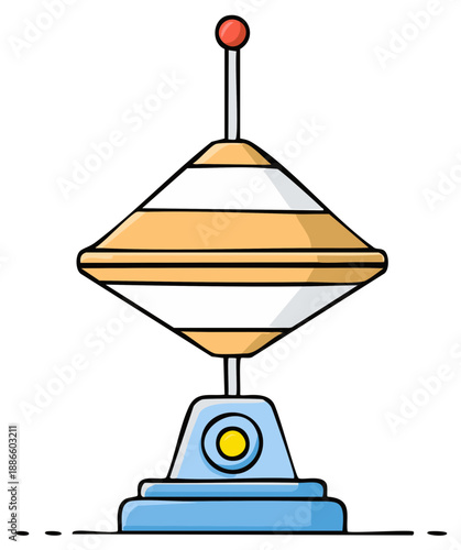 Playful Cartoon Style Spinning Top Toy with Retro Sci Fi Antenna and Striped Design