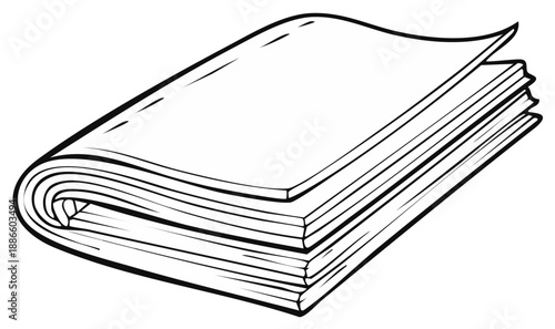 Black and white illustration of a book with open pages, isolated.
