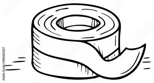 Hand-Drawn Adhesive Tape Roll: Sketchy Contour Illustration of Sticky Packing Material