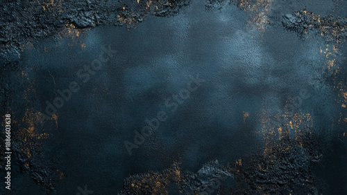 Natural old wall with fresh plaster painted in dark color with golden dust, texture for photo design