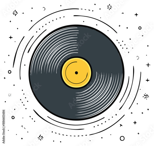 Vinyl record illustration. Vintage music graphic design.