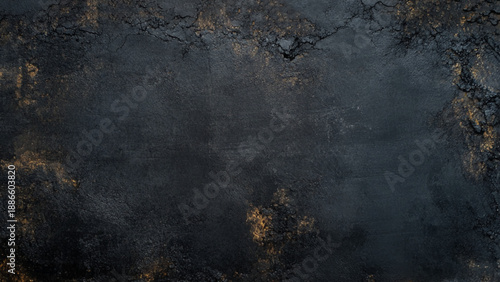 Natural old wall with fresh plaster painted in dark color with golden dust, texture for photo design