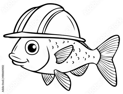 Whimsical Cartoon Fish Wearing a Hard Hat Ready for Construction Work