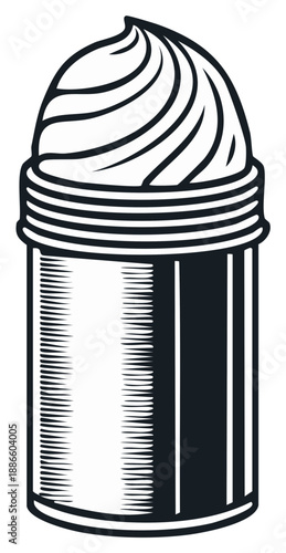 Illustration of a vintage shaving cream can with whipped cream