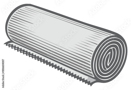 Rolled up grey textile material with serrated edge illustration