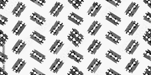Repeated pattern of gray razor blades on a white background abstract design