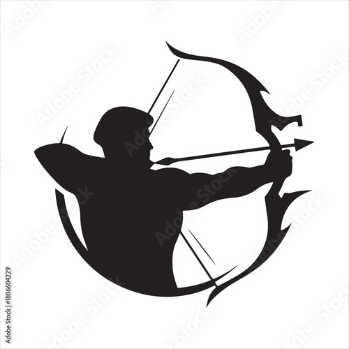 archer aiming vector silhouette line art logo design collection