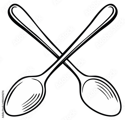 Crossed spoons graphic, vector illustration, dining utensils, isolated design elements.