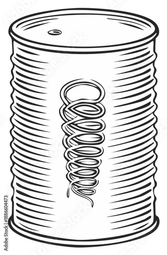 Vintage food can with a coiled spring graphic design illustration