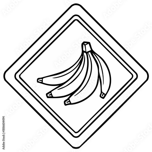 Outline of Bananas Inside a Diamond Shaped Sign in Black and White