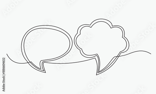 Continuous one line drawing of speech bubble, Black and white graphics vector minimalist linear illustration made of single line