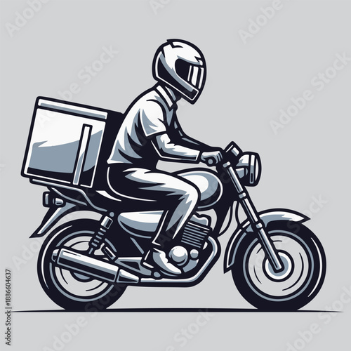 Motorcycle Delivery Rider with Box
