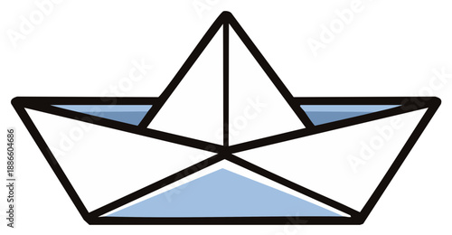 Paper Boat Illustration with Blue Accents on White Background