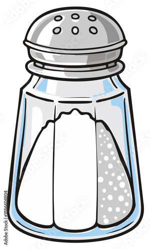 Salt shaker cartoon illustration container with condiment and silver metal top