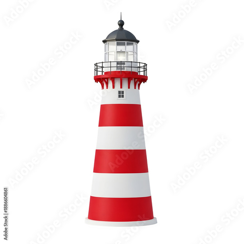 Red and white striped lighthouse isolated on transparent background
