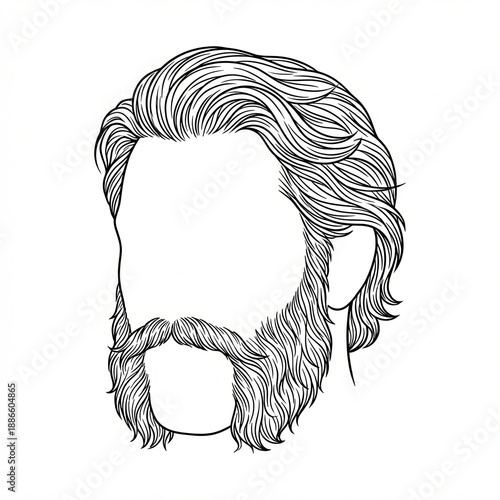 Retro mutton chops beard style vector line art. Sideburns illustration with hair flow.