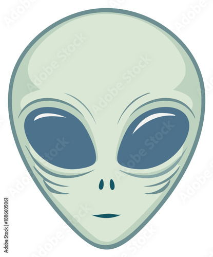 Green Alien Face with Large Oval Eyes and Small Nose and Mouth
