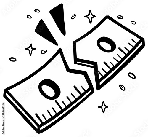 Broken banknote illustration money concept financial crisis recession loss
