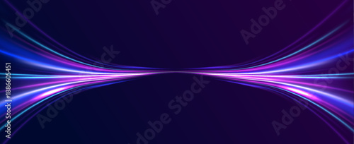 Futuristic neon waves curve elegantly across a dark background. The smooth motion suggests high-speed communication and digital energy.