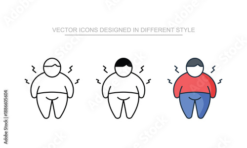 Obesity Awareness icon set in different style with white background illustration