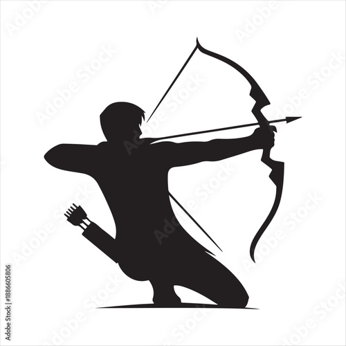 archer aiming vector silhouette line art logo design collection