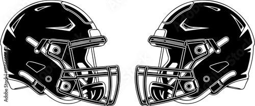 American Football Helmet Detailed Black Silhouette