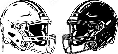 American Football Helmet Detailed Black Silhouette