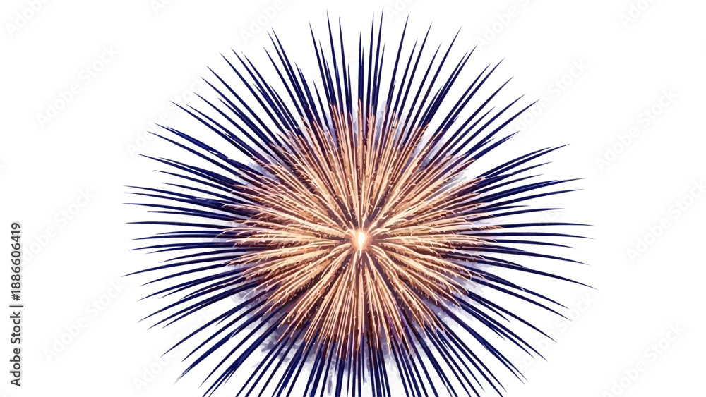 Obraz premium Vibrant fireworks burst with golden and blue light on white background.