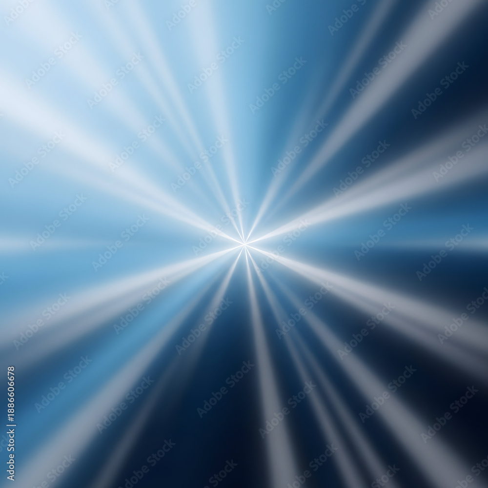 Fototapeta premium Radiant light beams emanating from a central point against a gradient blue background