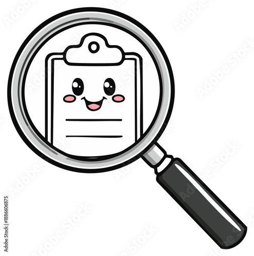 Cute Clipboard Character Under Magnifying Glass Task Management and Research