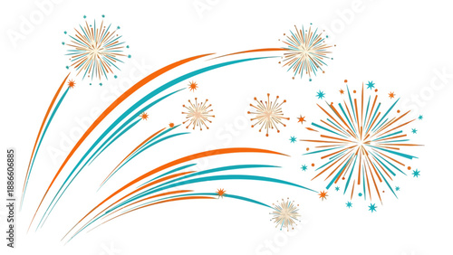 Abstract fireworks design with orange and teal colors