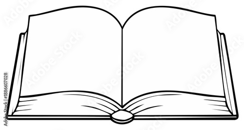 Open blank book for writing or reading in black and white illustration
