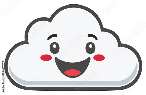 Joyful cartoon cloud character with smiling face and rosy cheeks expressing happiness and optimism