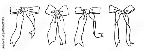Hand drawn bow of coquette soft style. Cute ribbon bow collection vector	