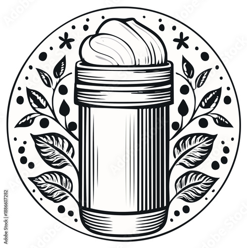 Embroidered Emblem of a Deodorant Stick with Floral Motifs