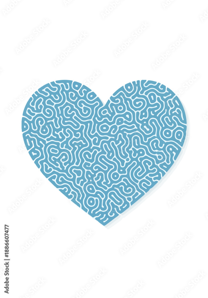 Fototapeta premium Abstract Blue Heart with Organic Maze Pattern on White Background