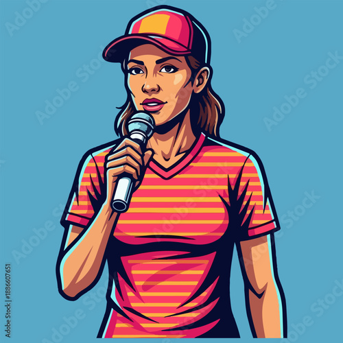 Confident Woman Public Speaking with Microphone