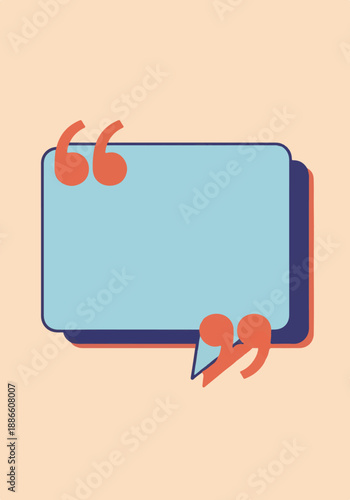 Blank retro-style quote box with orange quotation marks on peach background