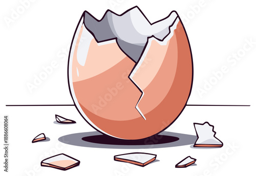 Cracked Eggshell Illustration Showing Fragments and Open Interior, Symbolizing New Beginnings and Vulnerability