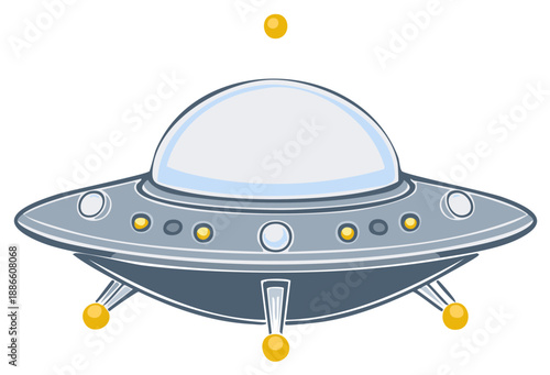 Illustration of a Silver Flying Saucer with a Light Orb Above it for a Sci-Fi or Children's Book